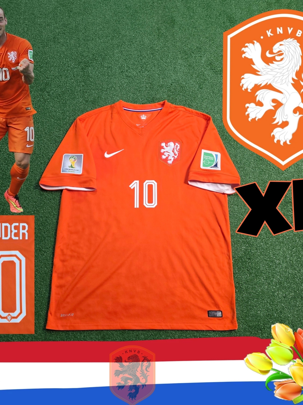 Nike Netherlands KNVB Wesley Sneijder #10 2014 BRAZIL World Cup Nwot XL